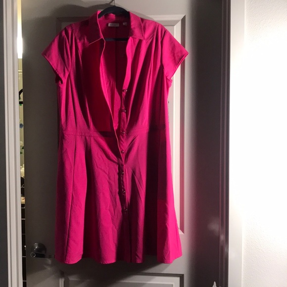 Bright pink button down shirt dress - Picture 1 of 3
